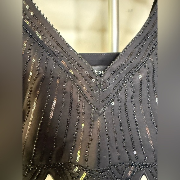 Bebe black Sequin evening occasion date night waist halter tank zip side XS EUC - Picture 3 of 9